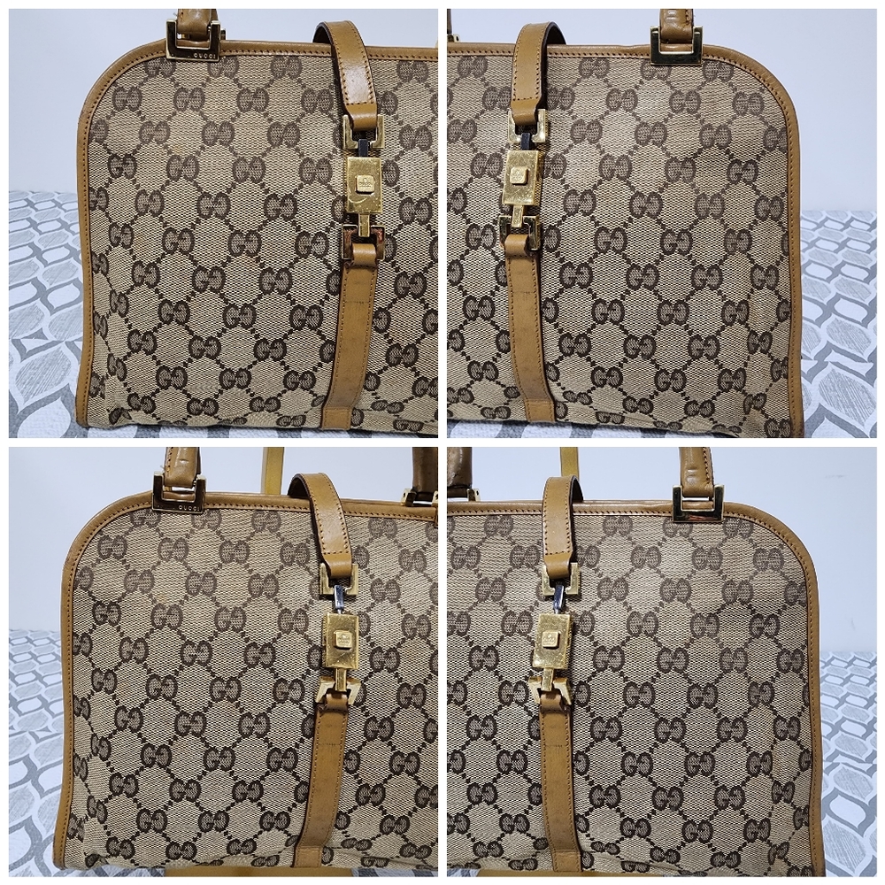 Gucci Vintage Piston Lock Jackie Shoulder Bag Brown/Beige - Picture 12 of 16